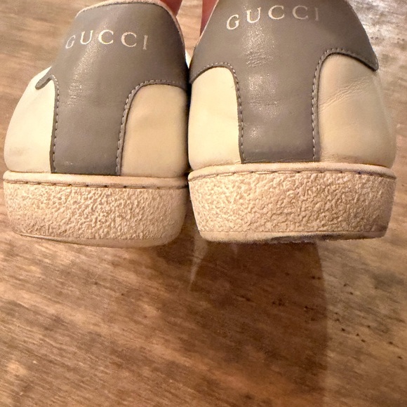 GUCCI WHITE PERFORATED INTERLOCKING G LEATHER ACE LOW TOP SNEAKERS GREY 39 - Picture 4 of 10
